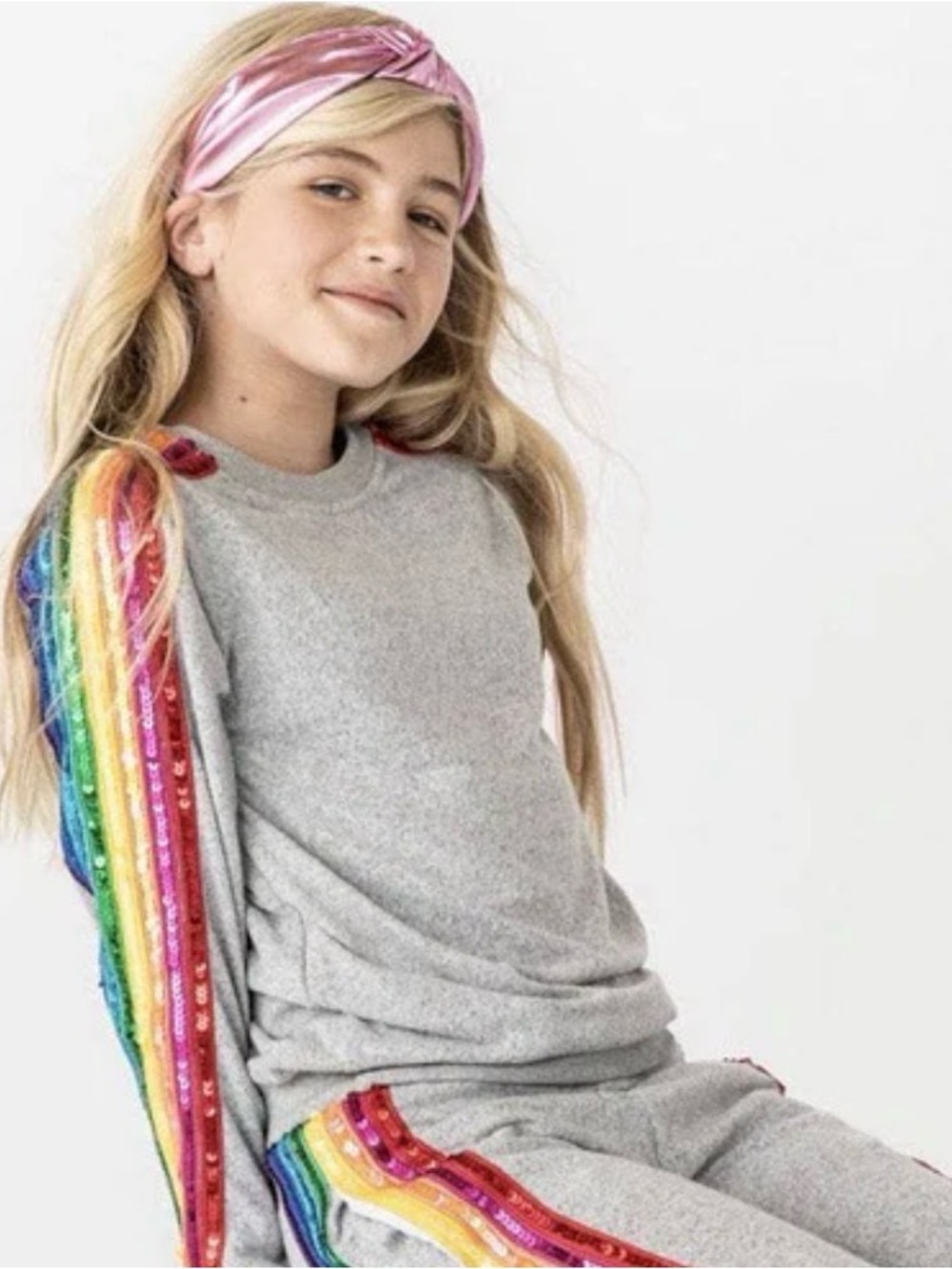 Lola + The Boys Grey Rainbow Sequin Stripe Sweatshirt Sz 8